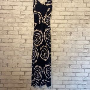 Blue and white fitted maxi dress